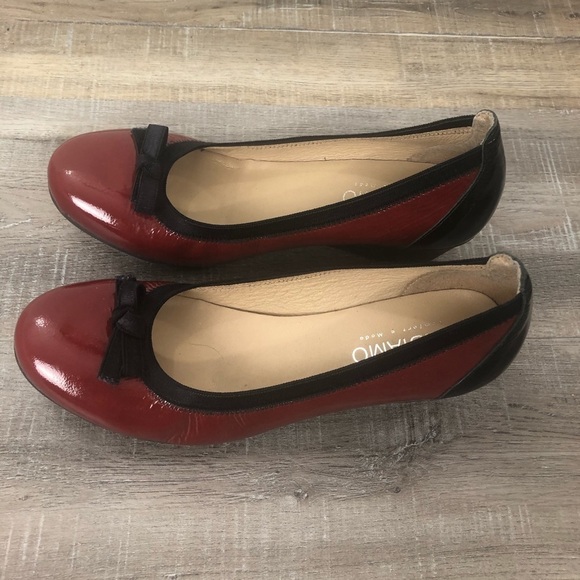 Andiamo Shoes - Andiamo Red Patent Leather Black Trim Dress Flats Size 39 EU